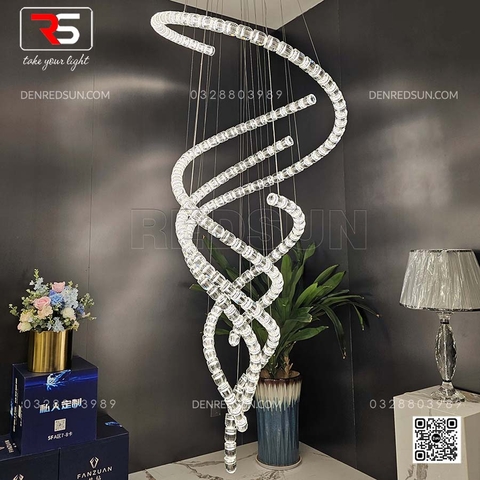 Đèn Thông Tầng Pha Lê Cao Cấp Cho Phòng Khách, Sảnh Khách Sạn Phong Cách Hiện Đại Xoắn Ốc HTK-NKFZ003