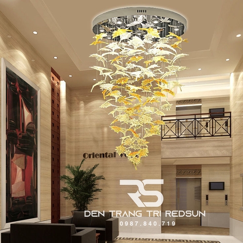 Đèn Thả Hiện Đại Lắp Phòng Khách, Sảnh Chờ, Cầu Thang Thông Tầng Lá Phong Chất Liệu Thuỷ Tinh HTK053