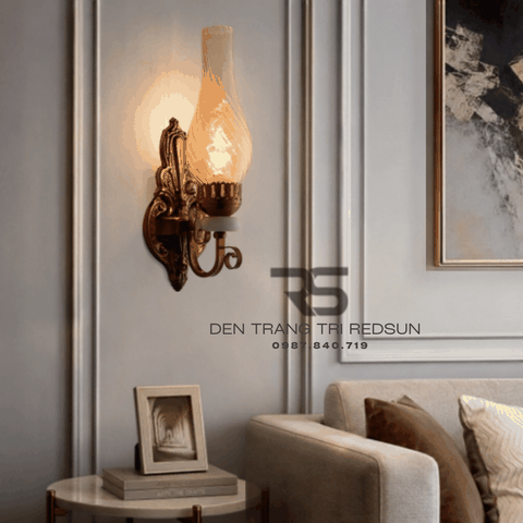 Đèn Tường Cổ Điển Giả Đèn Dầu Chao Thủy Tinh Trang Trí Phòng Khách, Phòng Ngủ, Cầu Thang DT-C8672