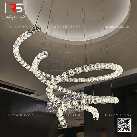 Đèn Thông Tầng Pha Lê Cao Cấp Cho Phòng Khách, Sảnh Khách Sạn Phong Cách Hiện Đại Xoắn Đôi HTK-NKFZ005