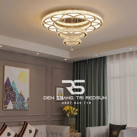 Đèn Mâm Mica Pha Lê Ốp Trần Phòng Khách Hiện Đại MKPL-06