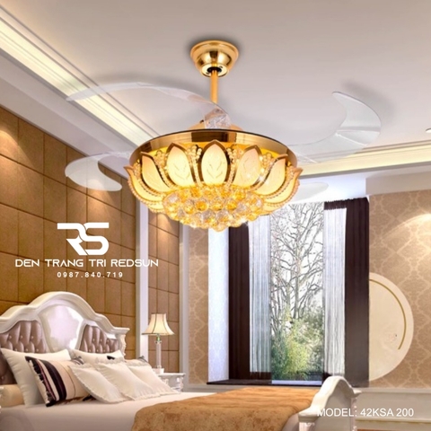 Quạt Trần Đèn Cánh Cụp Xòe Trang Trí Phòng Khách, Phòng Ngủ - 42KSA 200