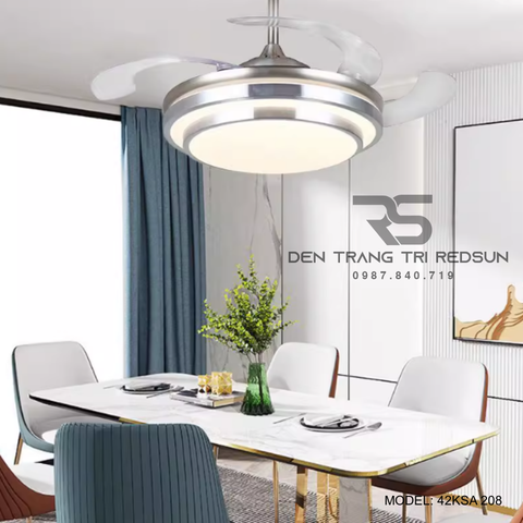 Quạt Trần Đèn Cánh Cụp Xòe Trang Trí Phòng Khách, Phòng Ngủ - 42KSA 208