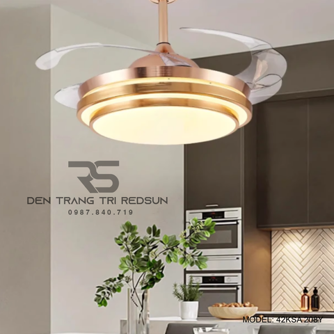 Quạt Trần Đèn Cánh Cụp Xòe Trang Trí Phòng Khách, Phòng Ngủ - 42KSA 208Y