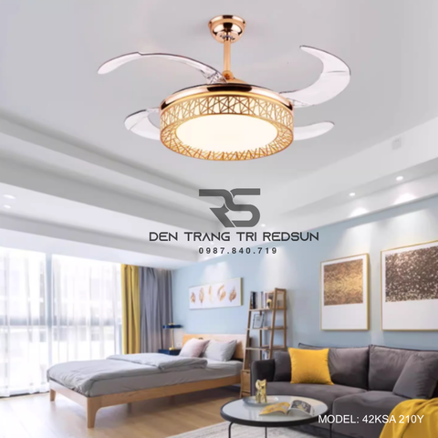 Quạt Trần Đèn Cánh Cụp Xòe Trang Trí Phòng Khách, Phòng Ngủ - 42KSA 210Y