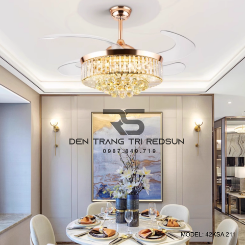 Quạt Trần Đèn Cánh Cụp Xòe Trang Trí Phòng Khách, Phòng Ngủ - 42KSA 211