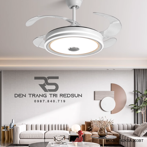 Quạt Trần Đèn Cánh Cụp Xòe Trang Trí Phòng Khách, Phòng Ngủ - 42KSA 203BT