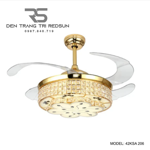 Quạt Trần Đèn Cánh Cụp Xòe Trang Trí Phòng Khách, Phòng Ngủ - 42KSA 206