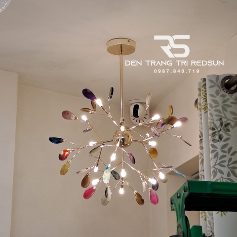 Đèn Thả Phòng Khách, Phòng Ăn, Phòng Ngủ  Hiện Đại Hera Lá Đá Màu Hỗn Hợp GLD6017-MS