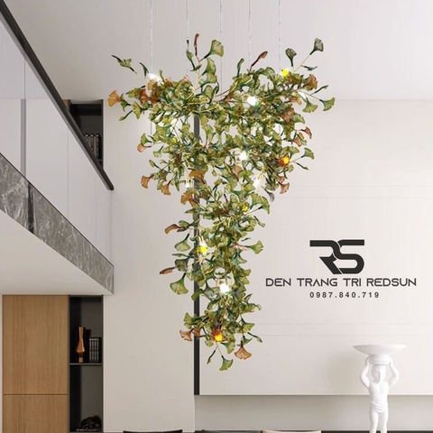 Đèn Chùm Ginkgo Leaf Lắp Thông Tầng, Sảnh Khách Sạn Phong Cách Bắc Âu Hiện Đại Lá Thủy Tinh Màu DC-T120