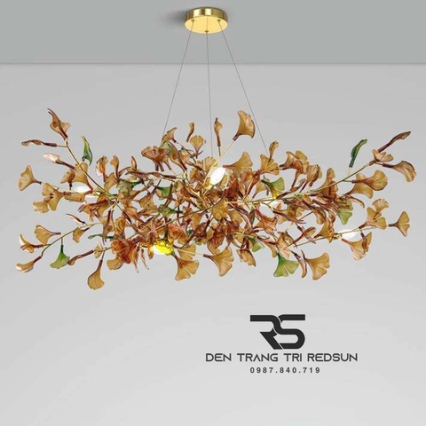Đèn Chùm Ginkgo Leaf Lắp Phòng Khách, Bàn Ăn Phong Cách Bắc Âu Hiện Đại Lá Thủy Tinh Màu DC-T120