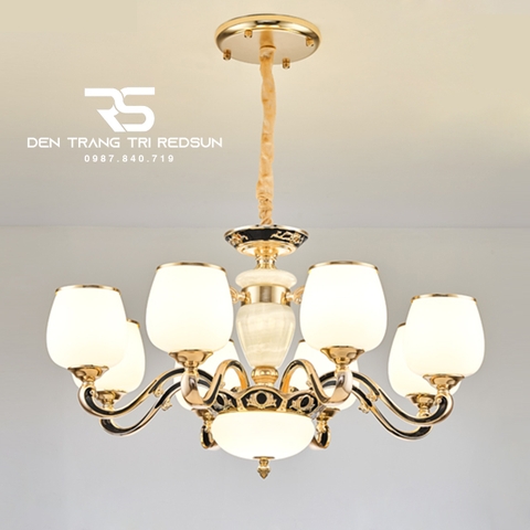 Đèn Chùm Phòng Khách Hiện Đại Phong Cách Indochine Chao Thuỷ Tinh N605
