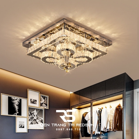 Đèn Mâm Pha Lê Ốp Trần Vuông Phòng Khách Hiện Đại M9248