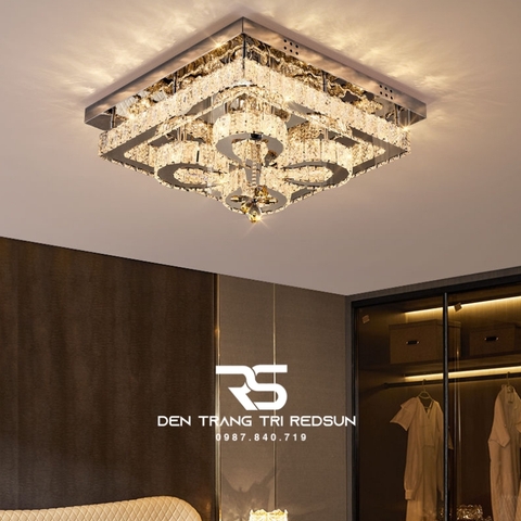 Đèn Mâm Pha Lê Ốp Trần Vuông Phòng Khách Hiện Đại M9248