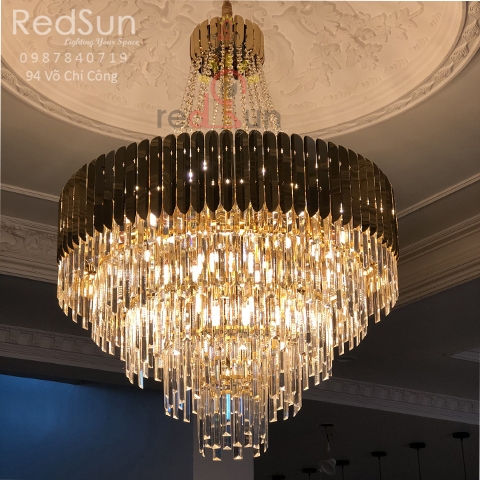 Chùm Đèn Đồng Pha lê 5 tầng (Thực tế)