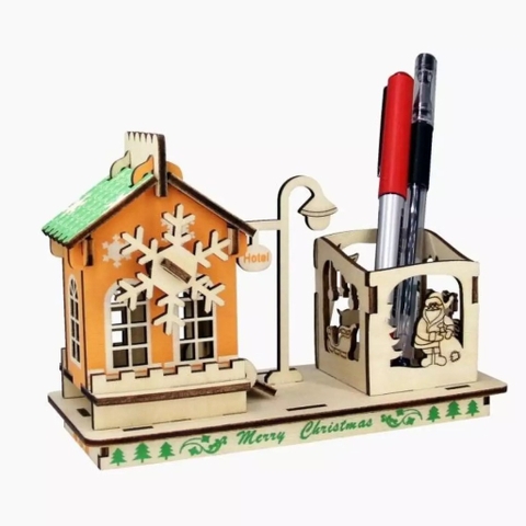 Đồ chơi gỗ lắp ráp 3D ghép hình hộp đựng bút hình ngôi nhà nhiều mẫu phát triển thông minh sáng tạo