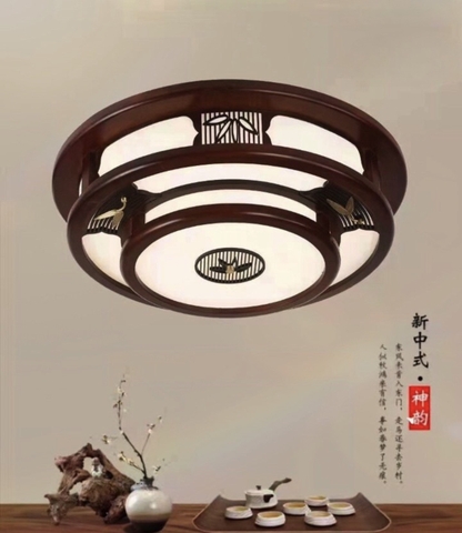 Đèn ốp trần hình tròn 2 tầng mặt 3 lá kẻ sọc  D570 mm màu gỗ ốc chó, công suất Led 72w, ánh sáng 3 màu, Mã sản phẩm: G01-T