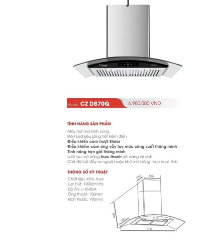 MÁY HÚT MÙI CANZY - MẶT 700M - M: CZ DB70Q