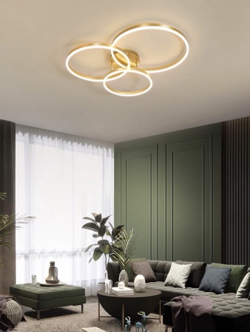 Đèn ốp trần 3 vòng vàng xước công suất 80w ánh sáng 3 màu, kích thước 30/40/50 cm, Mã sản phẩm : TL 345-Golden