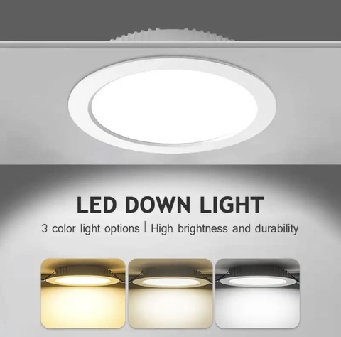 Đèn âm trần Downlight tản quang mặt đèn 140 mm, lỗ khoét 110 mm, chiều cao 30 mm, công suất 12w, ánh sáng 3 màu, Mã sản phẩm: WS-807