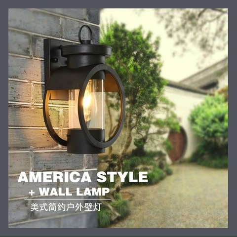 Đèn tường treo ngoài trời - Vỏ đen - Chao kính - Đui E27 - 6841