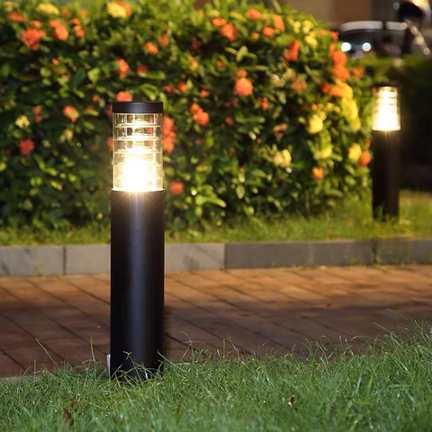 Đèn sân vườn tròn 210 - Đầu bằng - D110mm - Cao 60cm - Lắp bóng đui E27 - Vỏ đen