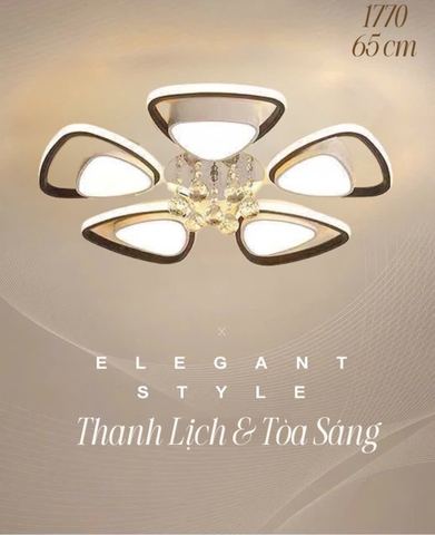 ĐÈN ỐP TRẦN PHONG CÁCH ELEGANT TAM GIÁC KÉP - PHA LÊ GIỮA / CS: 90 W / 3 MÀU ÁNH SÁNG - MODEL : 1770 - 65CM / 90W