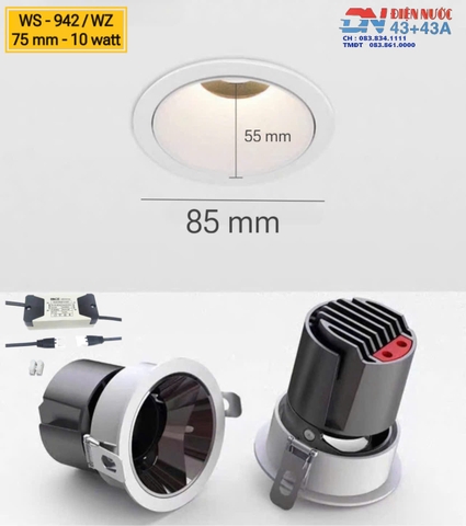 ĐÈN ÂM TRẦN NEW SPOTLIGHT GLOSSY BLACK - GÓC CHIẾU 36 ĐỘ - 12 watt - MODEL : WS - 942 BNOS 2024