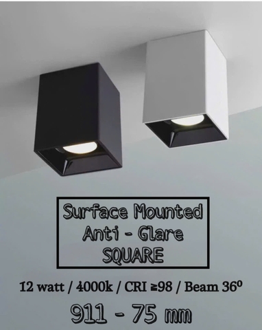 ĐÈN LED LẮP NỔI DẠNG ỐNG BƠ HÌNH VUÔNG - CÔNG SUẤT 12 watt - ÁNH SÁNG TRUNG TÍNH  4000k -ĐỘ HOÀN MÀU CAO CRI98 - GÓC CHIẾU ÁNH SÁNG BEAM ANGLE 36 ĐỘ - MODEL : 991