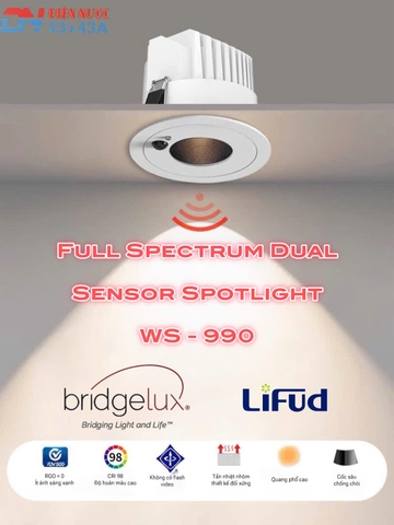 ĐÈN LED ÂM TRẦN CẢM BIẾN KÉP HÀNG CAO CẤP - CẢM BIẾN THÂN NHIỆT CON NGƯỜI VÀ CẢM BIẾN ÁNH SÁNG - ĐỘ HOÀN MÀU CAO CRI98 - BEAM ANGLE 36 ĐỘ - MODEL: WS - 990