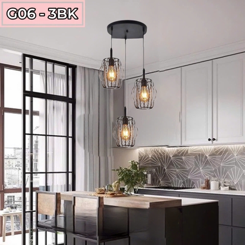 BỘ ĐÈN THẢ BÀN ĂN G06 - 3BK - LẮP BÓNG E27 * 3 - ĐẾ TRÒN