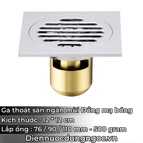 GA THOÁT SÀN ĐỒNG MẠ BÓNG NGĂN MÙI CAO CẤP - KT 12 * 12 cm - MODEL : TM - 155 - 12
