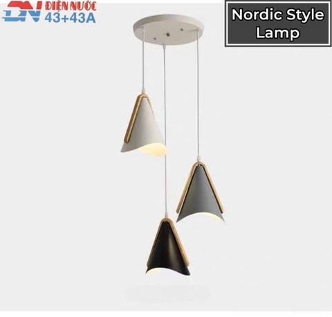BỘ ĐÈN THẢ 3 HOẶC LẮP RỜI PHONG CÁCH NORDIC - ĐUI GỖ CHAO SẮT BỀN BỈ - MODEL : 8442