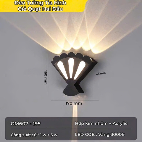ĐÈN TƯỜNG HÌNH GIẺ QUẠT - CHẤT LIỆU HỢP KIM NHÔM - CÔNG SUẤT 6 * 1 watt + 5 watt - ÁNH SÁNG VÀNG 3000k - MODEL : GM 607 - 195