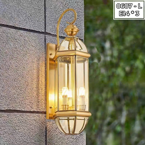 ĐÈN TƯỜNG ĐỒNG KÍNH TÂN CỔ ĐIỂN - CHẤT LIỆU ĐỒNG MẠ VÀNG - KÍNH GLASS - ĐUI ĐÈN E14 * 3 - BÓNG C35 / 4w HOẶC BÓNG NGÔ VÀNG 12w - MODEL : 0607 - L