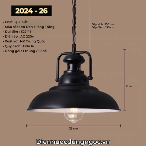 CHAO ĐÈN THẢ PHONG CÁCH RETRO - ĐUI ĐÈN E27 * 1 - MODEL : 2024 - 26