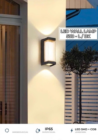 ĐÈN TƯỜNG LED VUÔNG HẮT HAI ĐẦU ( SIZE TO ) - MẶT LED PS - CÔNG SUẤT 24 watt - ÁNH SÁNG VÀNG 3000k - CHỐNG NƯỚC IP65 - MODEL : 53B - L /BK