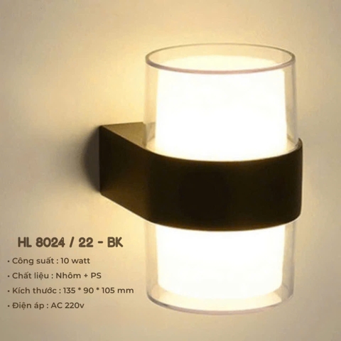 ĐÈN GẮN TƯỜNG HAI ĐẦU TRÒN NÔI NGOẠI THẤT - ÁNH SÁNG VÀNG 3000k - CÔNG SUẤT 10 watt - MODEL: HL 8024 / 22