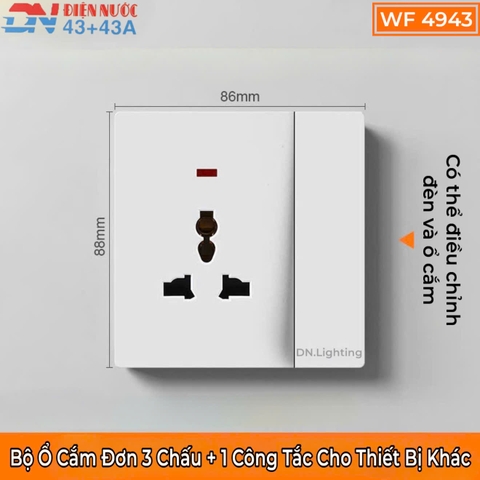BỘ Ổ CẮM ĐƠN 3 CHẤU + 1 CÔNG TẮC CHO THIẾT BỊ KHÁC - MODEL : WF 4943 / 3