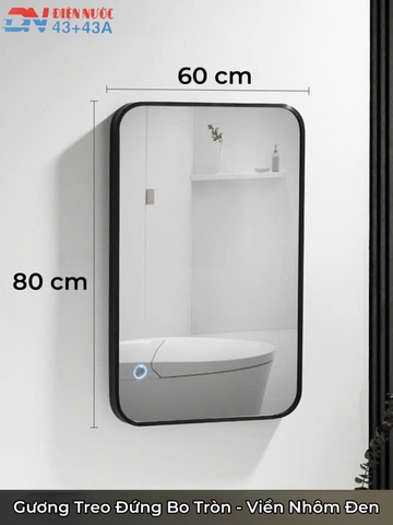 GƯƠNG TREO ĐỨNG BO TRÒN VIỀN NHÔM ĐEN