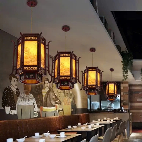 ĐÈN THẢ GỖ - TRANG TRÍ NÚI NON - HÌNH LỤC GIÁC _ MÀU GỖ ĐẬM ÓC CHÓ - MODEL : 6006 / 80 / 4043