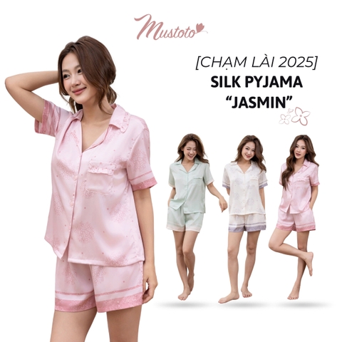 Bộ Pyjama Lụa Ngắn Họa Tiết Hoa Lài Túi Phối Bèo (MB51)
