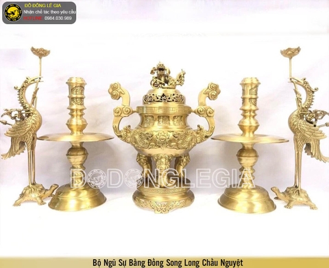 Bộ đồ thờ ngũ sự bằng đồng vàng chạm rồng