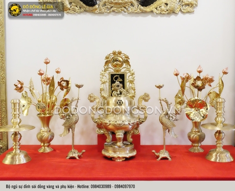 Bộ ngũ sự đỉnh sòi bằng đồng vàng và phụ kiện
