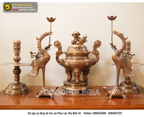 Bộ ngũ sự đồng đỏ ám hoa văn làm màu giả cổ hàng thửa