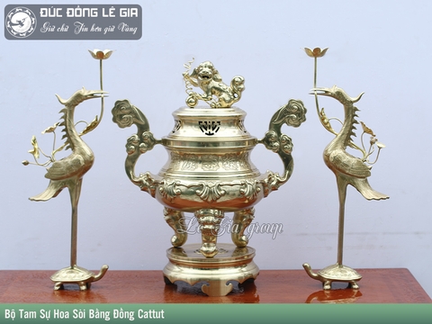 Bộ Tam Sự Hoa Sòi( đỉnh hạc) bằng đồng cattut