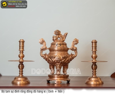 Bộ Tam Sự Đỉnh Rồng đồng đỏ hàng kĩ (Đỉnh và Nến)