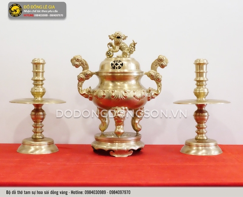 Bộ đồ thờ tam sự hoa sòi đồng vàng