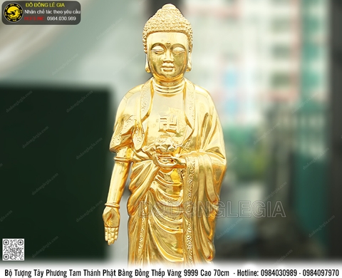  Bộ Tam Thánh Phật bằng đồng đỏ dát vàng 9999 cao 70cm