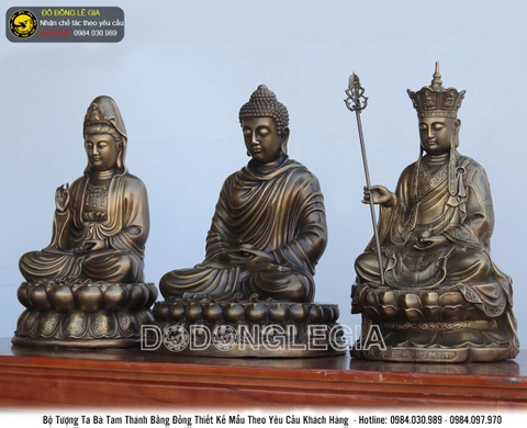 Bộ tượng Ta Bà Tam Thánh bằng đồng thau cao 48cm
